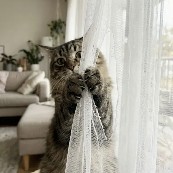 Кіт грається з тюлем як з тренажером
